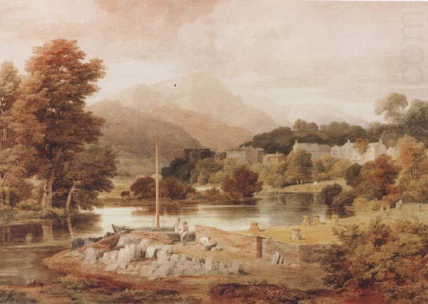 Ramsay Richard Reinagle A Slate Wharf,with the Village of Clappersgate and Coniston Fells,near the Head of Windermere-Forenoon (mk47) china oil painting image
